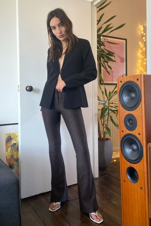 UO Chocolate Pinstripe Print Low-Rise Flare Trousers #2