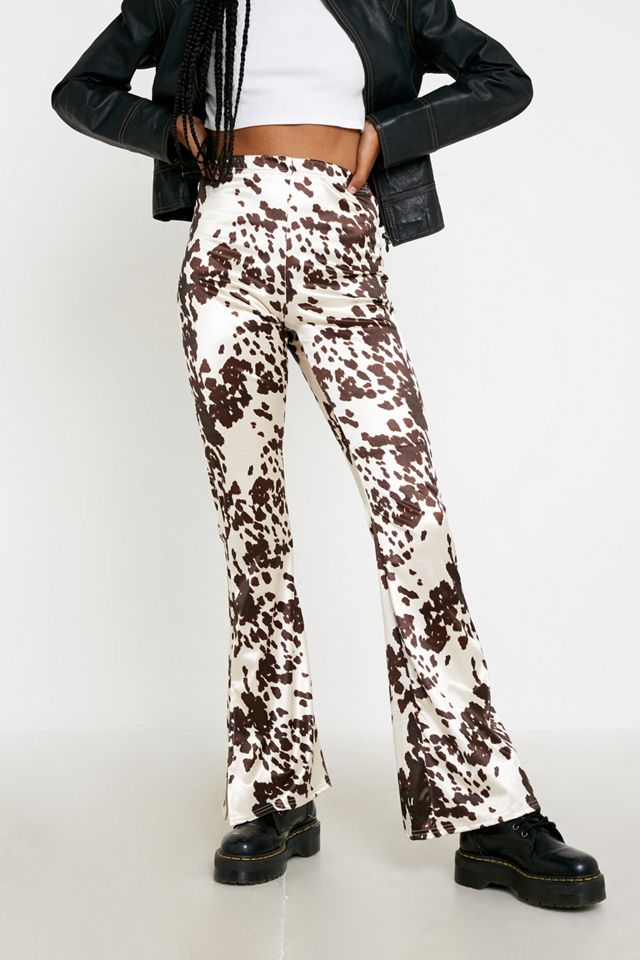 UO Cow Print Satin Flare Trousers #1