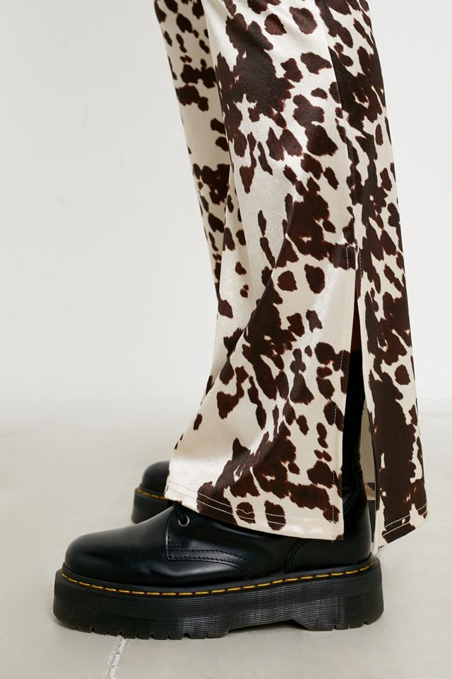 UO Cow Print Satin Flare Trousers #3