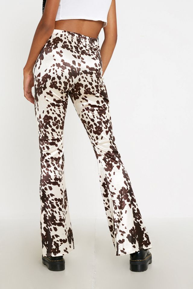 UO Cow Print Satin Flare Trousers #4