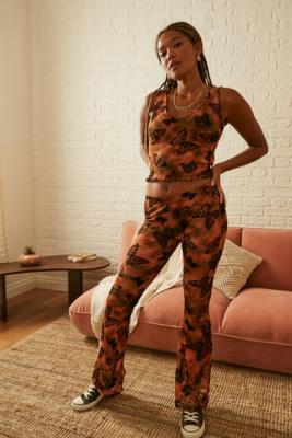 UO Georgia Mesh Flare Butterfly Pants - Orange XS at Urban Outfitters