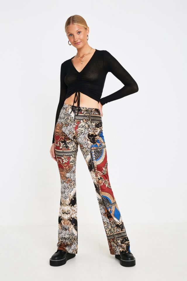 UO Scarf Print Velvet Flare Trousers