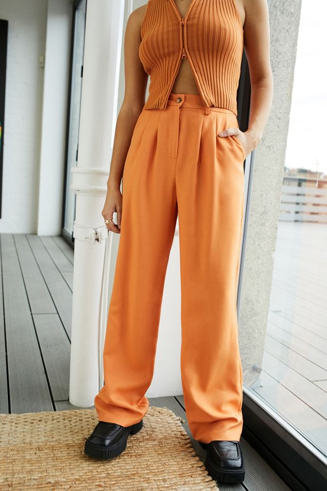 UO Orange Erica Wide-Leg Twill Puddle Trousers #2