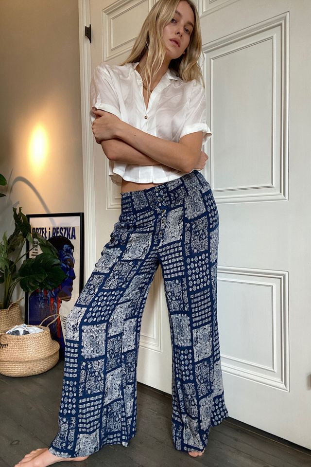 PRINTED WIDE-LEG TROUSERS - Blue/White