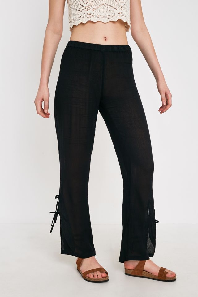 UO Black Soft Tie-Up Flare Trousers #2