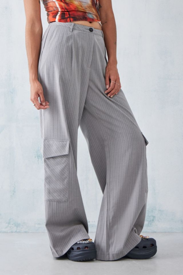 UO Grey Pinstripe Cally Cargo Pocket Trousers | Urban Outfitters UK