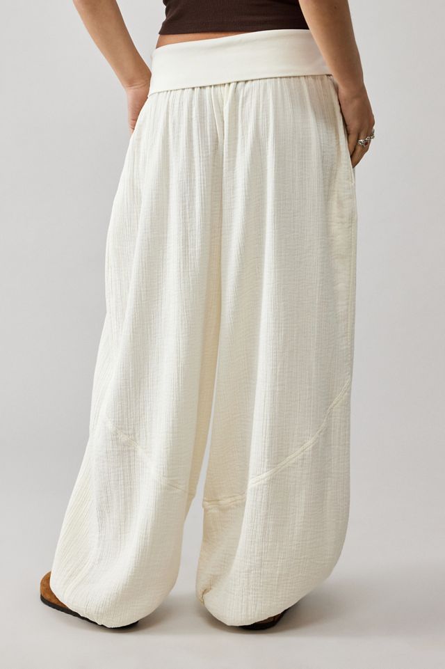 BDG Cream Hannah Fold-Over Pants | Urban Outfitters UK