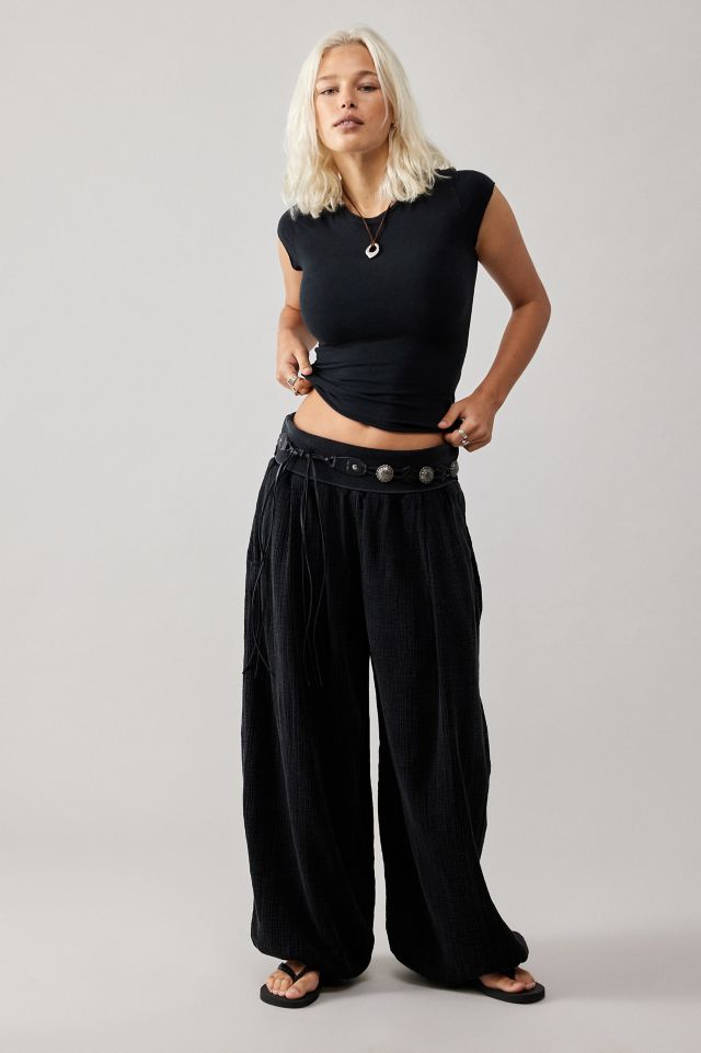 BDG Black Hannah Fold-Over Pants | Urban Outfitters UK