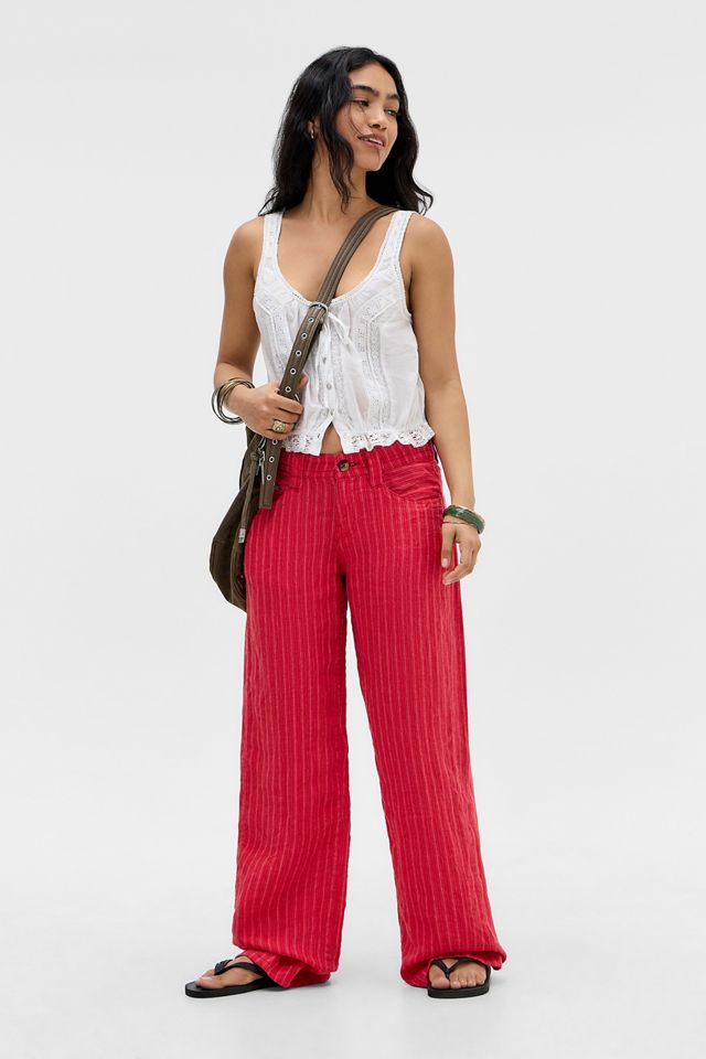 Pantalon en lin rayé Kayla rouge BDG #1