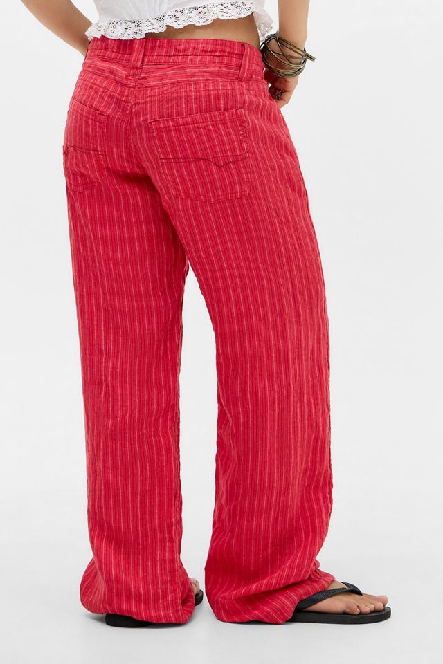 Pantalon en lin rayé Kayla rouge BDG #3