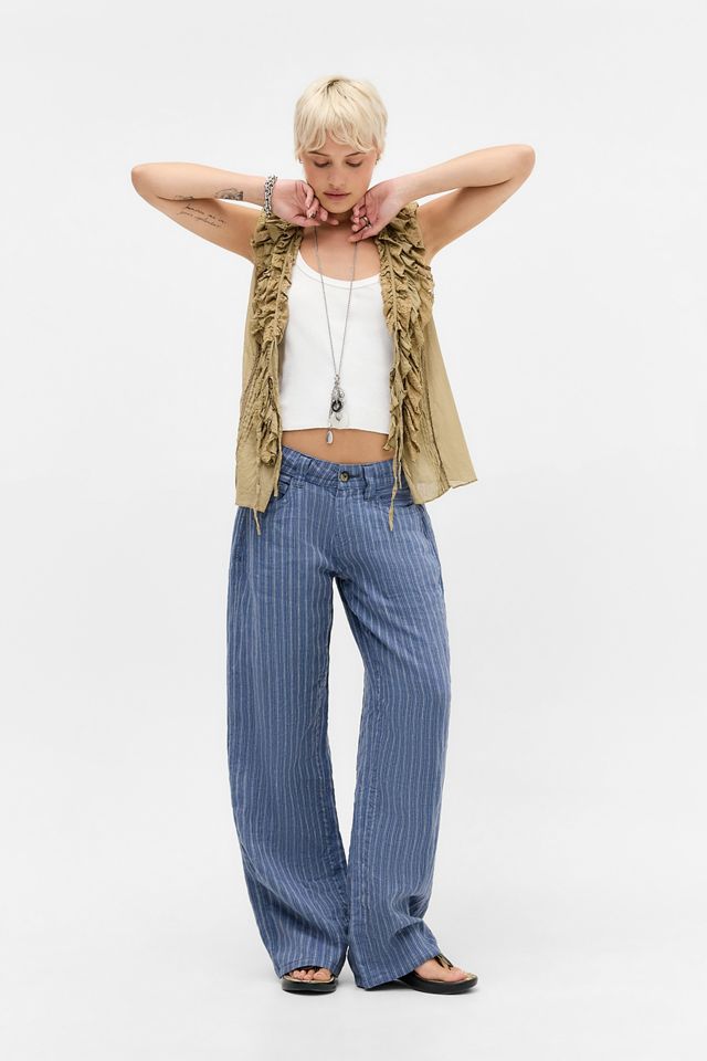 Pantaloni in Lino a Righe Kayla Blu BDG #1