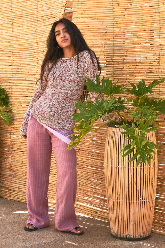 Pantaloni in Lino a Righe Rosa Kayla BDG #1