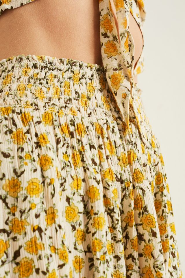 UO Yellow Floral Shirred Beach Shorts #5