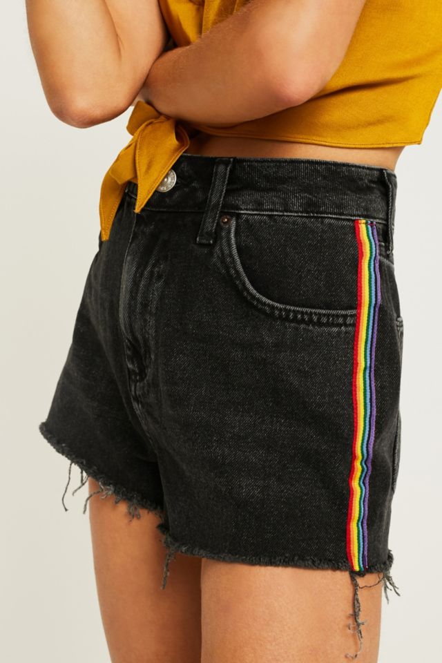 Denim shorts with rainbow hot sale stripe