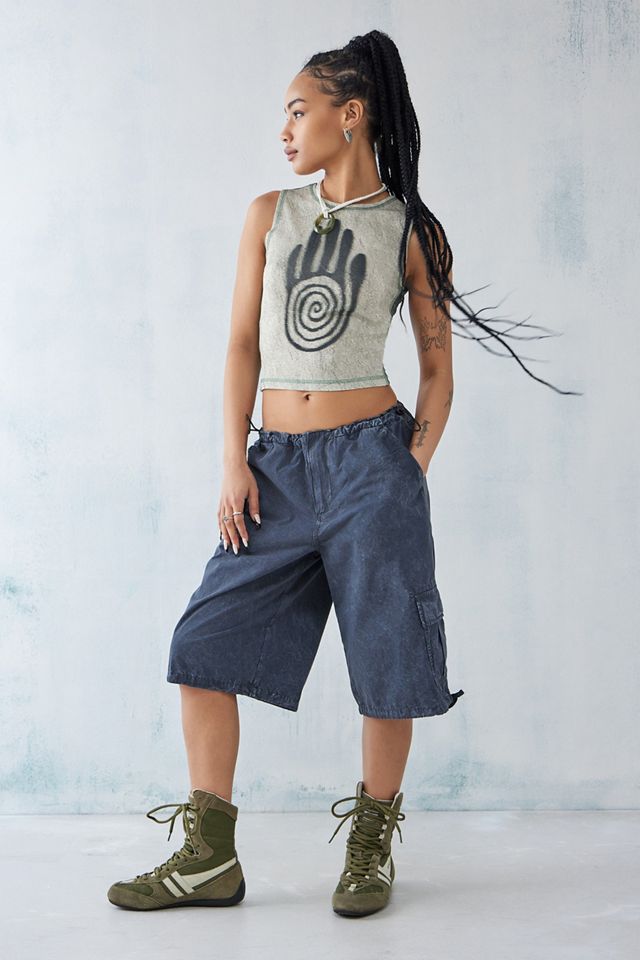 BDG Washed Black Longline Baggy Tech Shorts #1