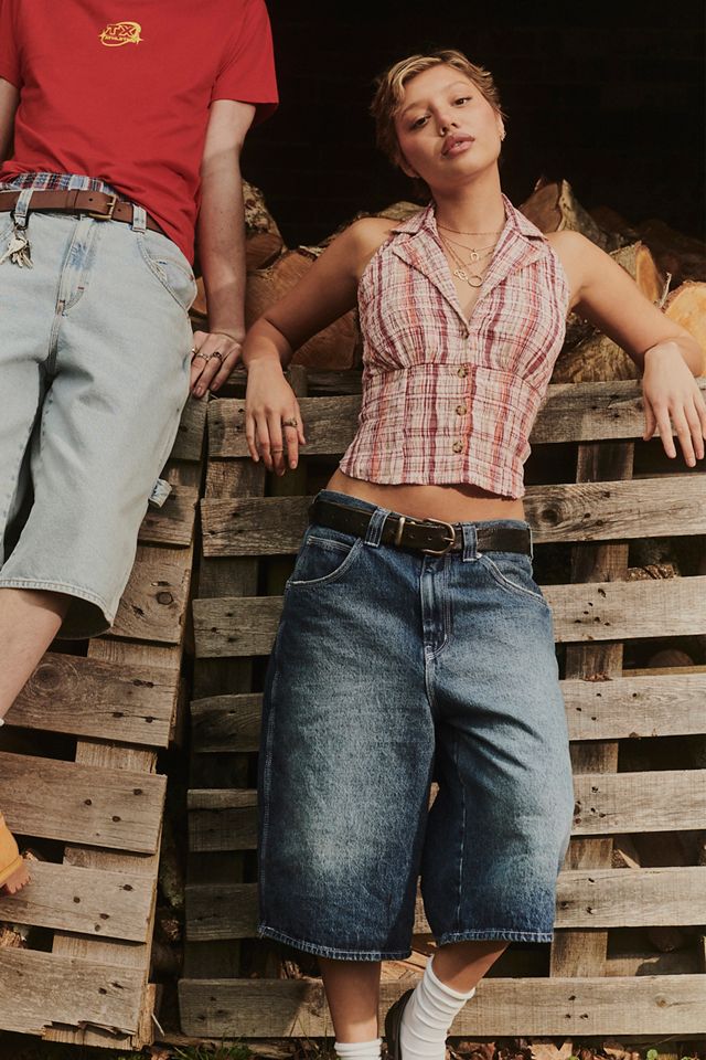 BDG Washed Blue Astrid Longline Jorts Urban Outfitters UK