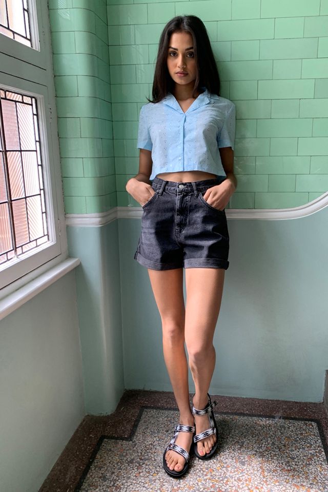 BDG High-Rise Washed Black Denim Mom Shorts #2