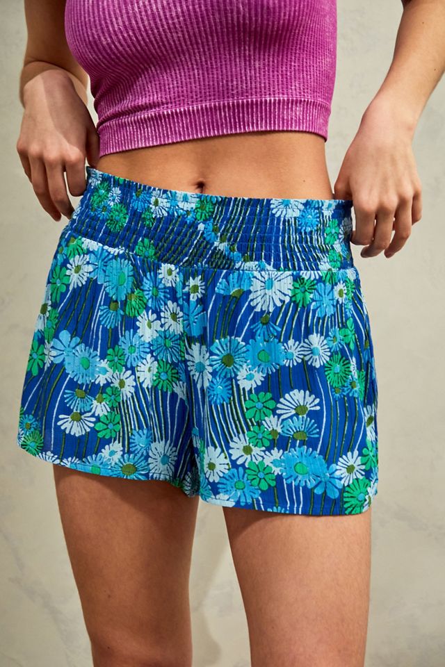 UO Blue Floral Crinkle Beach Shorts #1