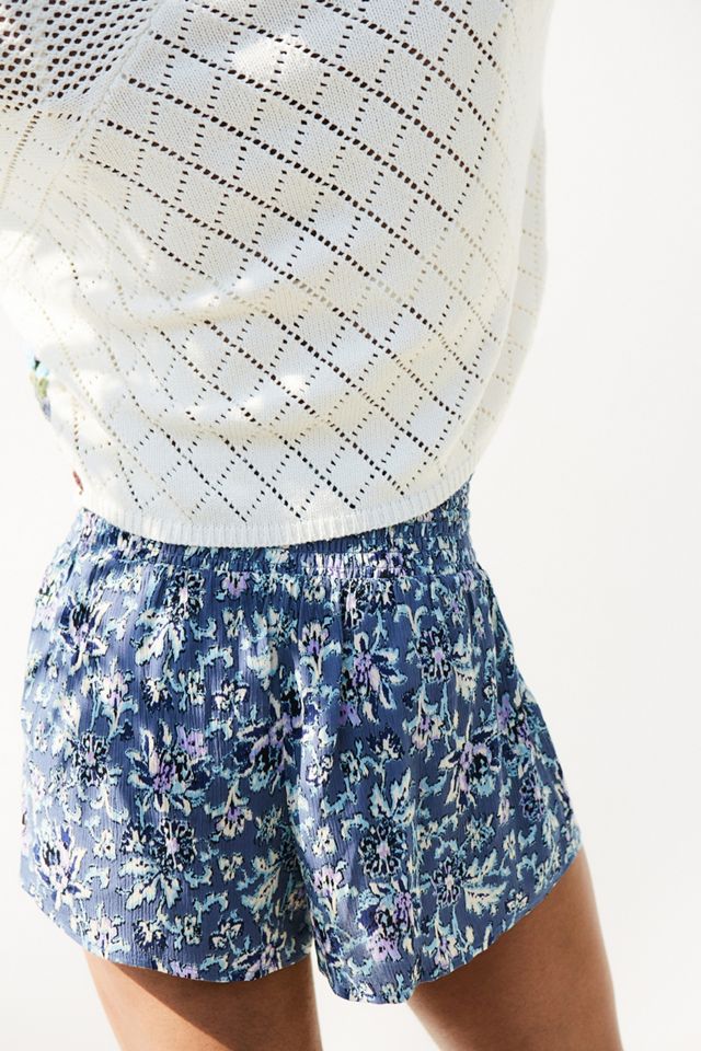 UO Blue Floral Soft Crinkle Beach Shorts #1