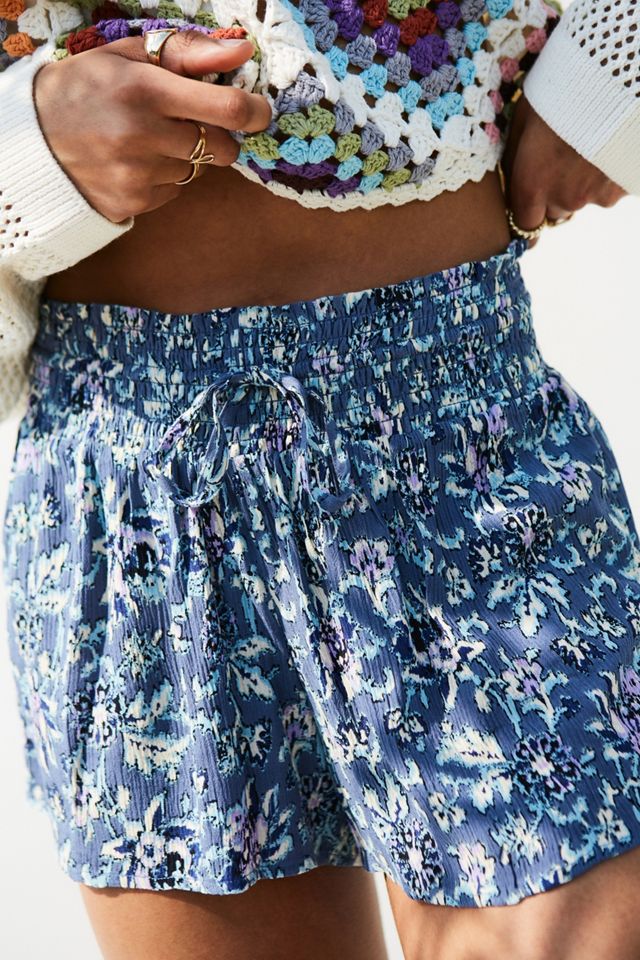 UO Blue Floral Soft Crinkle Beach Shorts #2