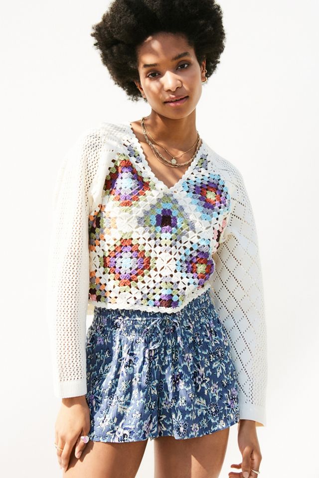 UO Blue Floral Soft Crinkle Beach Shorts #3