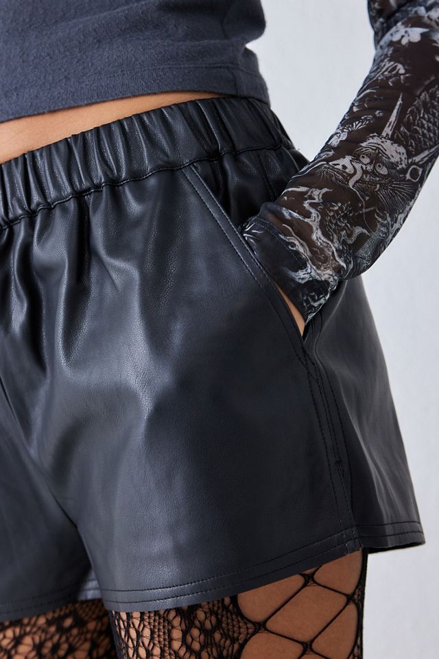 UO Black PU Runner Shorts  #1