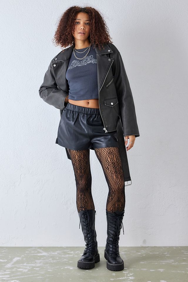 UO Black PU Runner Shorts  #2