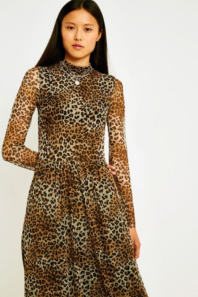 UO Leopard Print Mesh Maxi Dress | Urban Outfitters UK