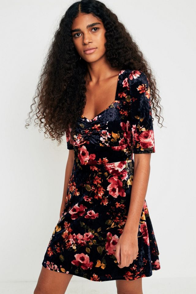 UO Floral Velvet Sweetheart Dress #1
