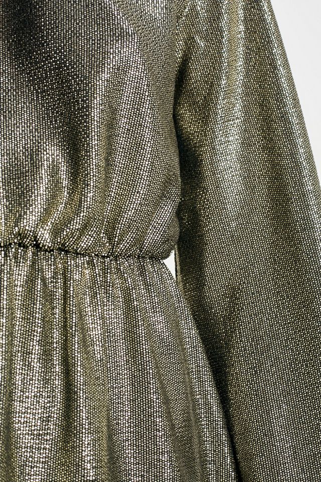 Pins & Needles Gold Metallic Flute Sleeve Tunic Dress #5