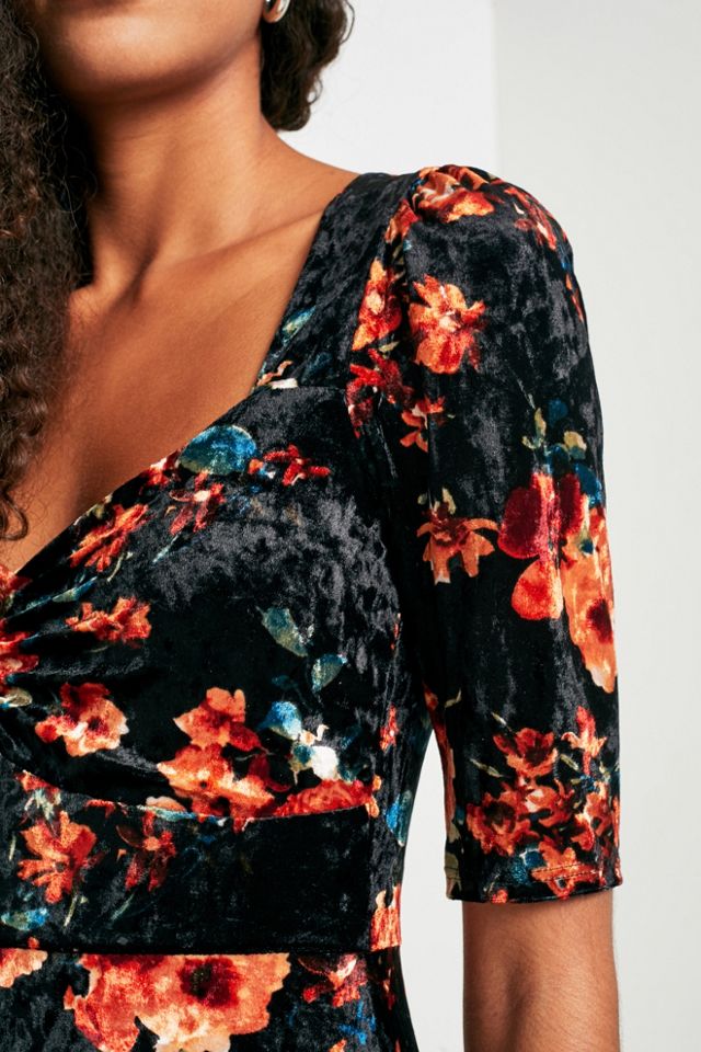 Pins & Needles Floral Velvet Sweetheart Neckline Midi Dress #2