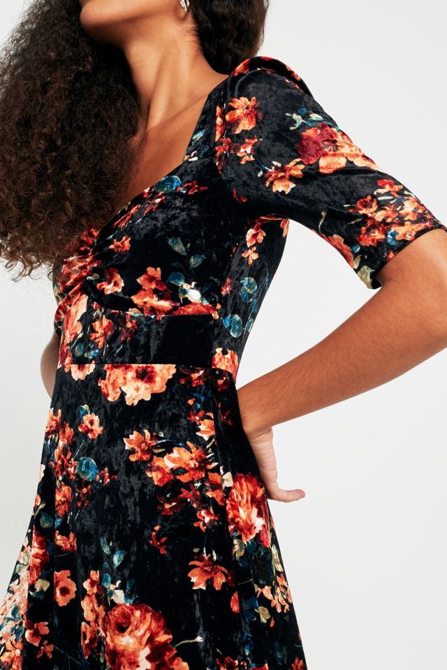 Pins & Needles Floral Velvet Sweetheart Neckline Midi Dress #3
