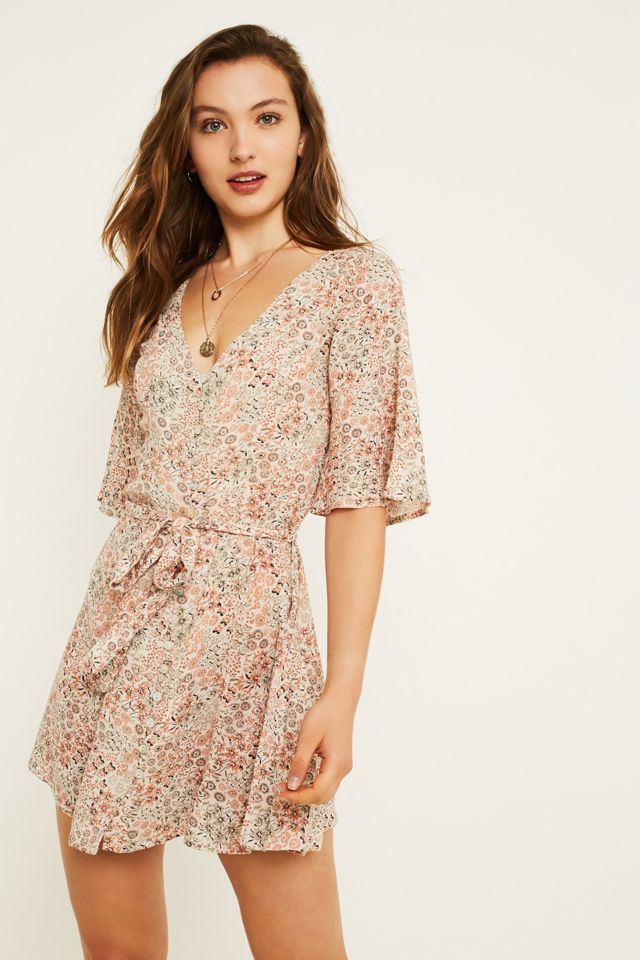 UO Daydream Sage Floral Button-Through Dress