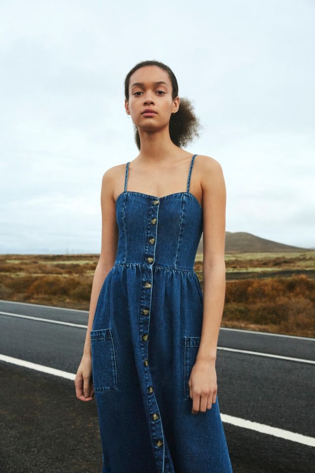 UO Emilia Denim Button Through Midi Dress