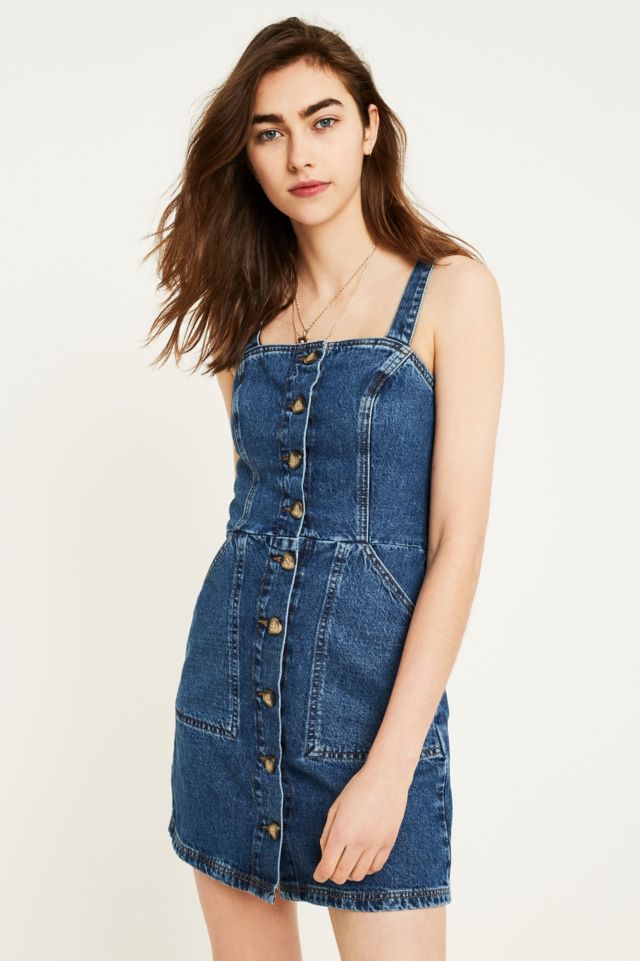 Denim button 2025 pinafore dress