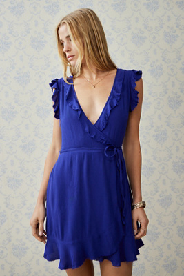 Robe Sans Bretelles Brodée Ecote Urban Outfitters - Taille M, Bleue, Mini Ligne A, Occasion Très Bon état