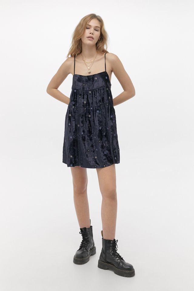 blue velvet babydoll dress Vintage 1960's Crushed Blue Velvet Babydoll Dress With Lace Rosemary's Baby