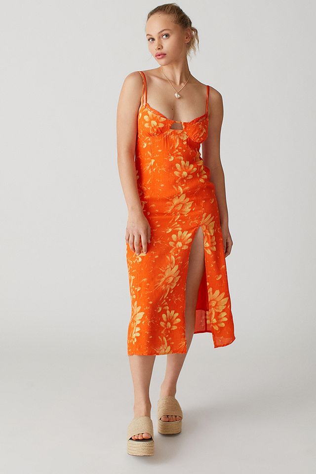 UO Orange Dara Lace Trim Midi Dress