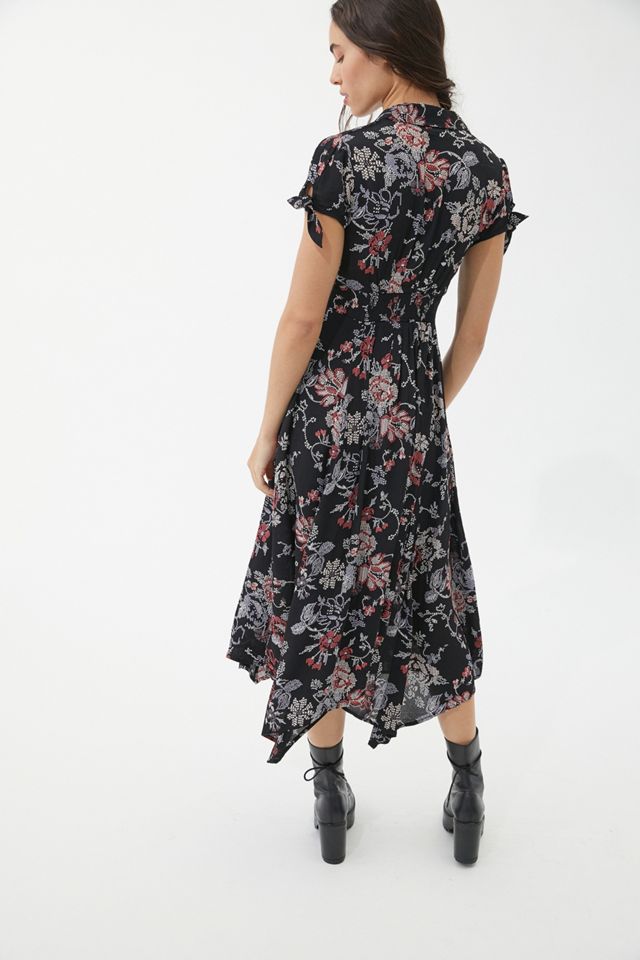 UO Elle Black Floral Button-Through Midi Dress #2