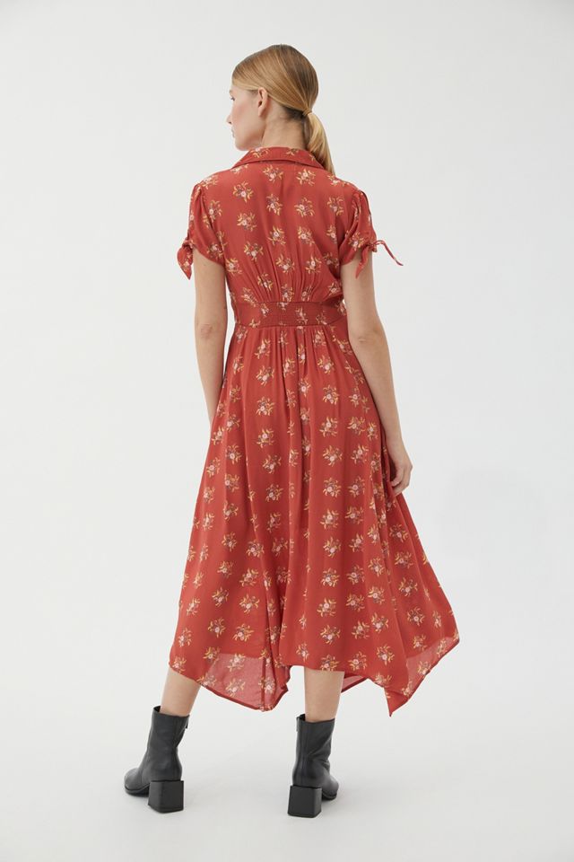 UO - Robe midi boutonnée à fleurs rouge Elle #2