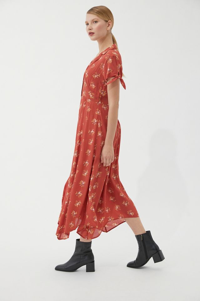 UO - Robe midi boutonnée à fleurs rouge Elle #3