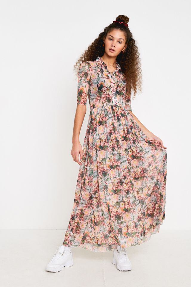 chinese dress ladies Lydia Wrap Dress in Pink Rose Bouquet Mesh 4X