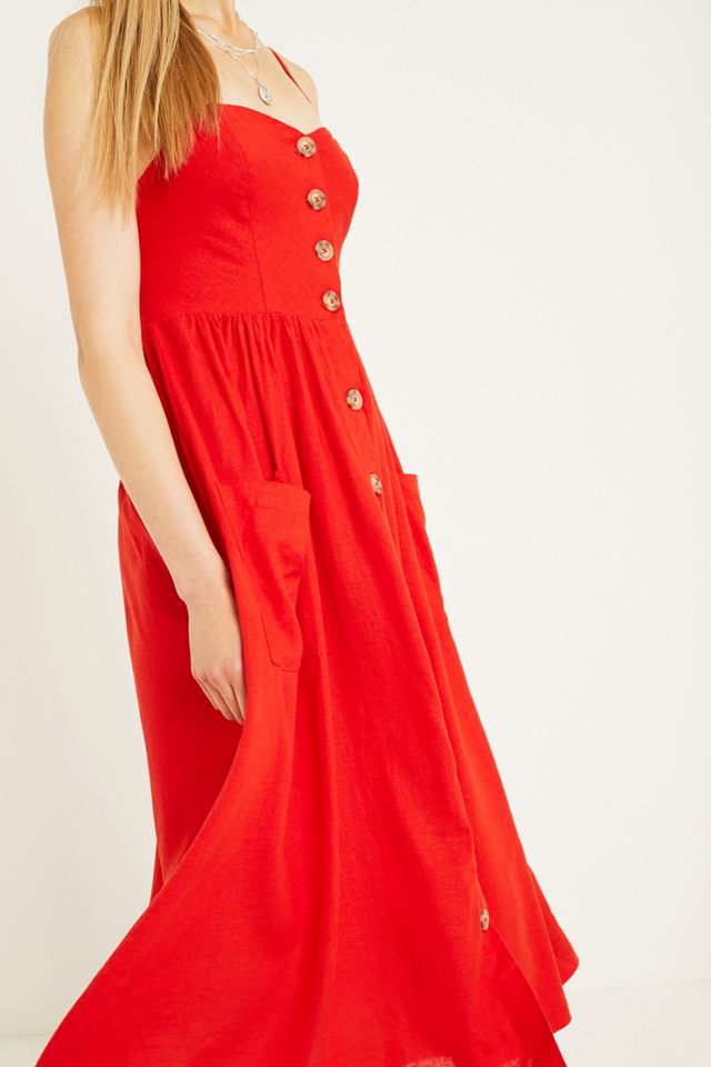 UO Emilia Red Button-Through Midi Dress #2