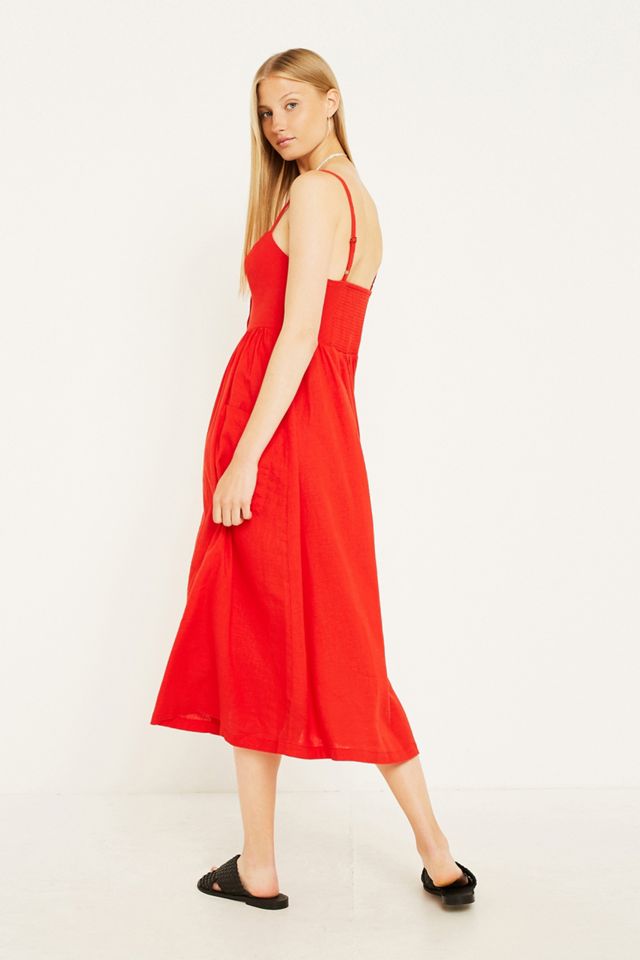 UO Emilia Red Button-Through Midi Dress #4