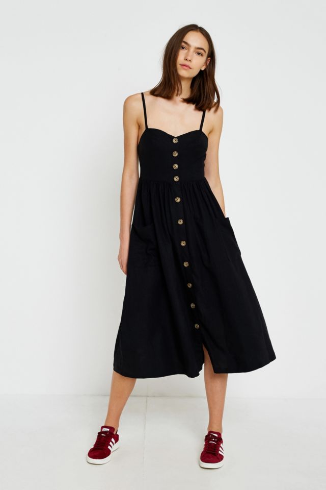 Black button cheap through midi dress