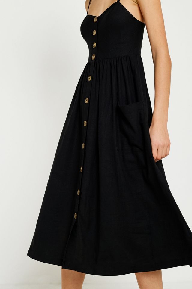 UO Emilia Black Button-Through Midi Dress #1