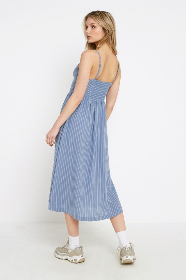 UO Emilia Blue Striped Button-Through Midi Dress #5
