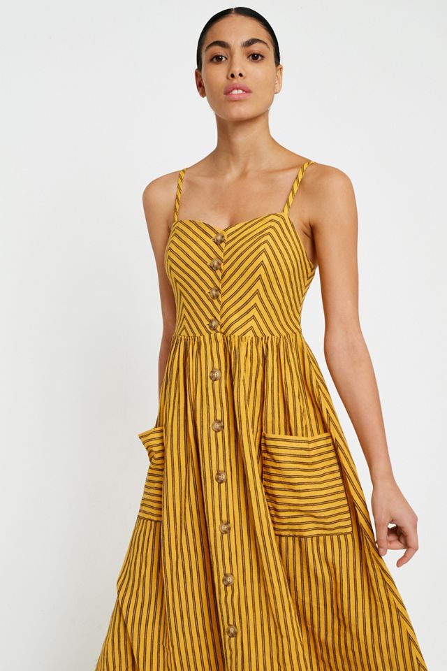 UO Emilia Striped Button-Through Midi Dress #1