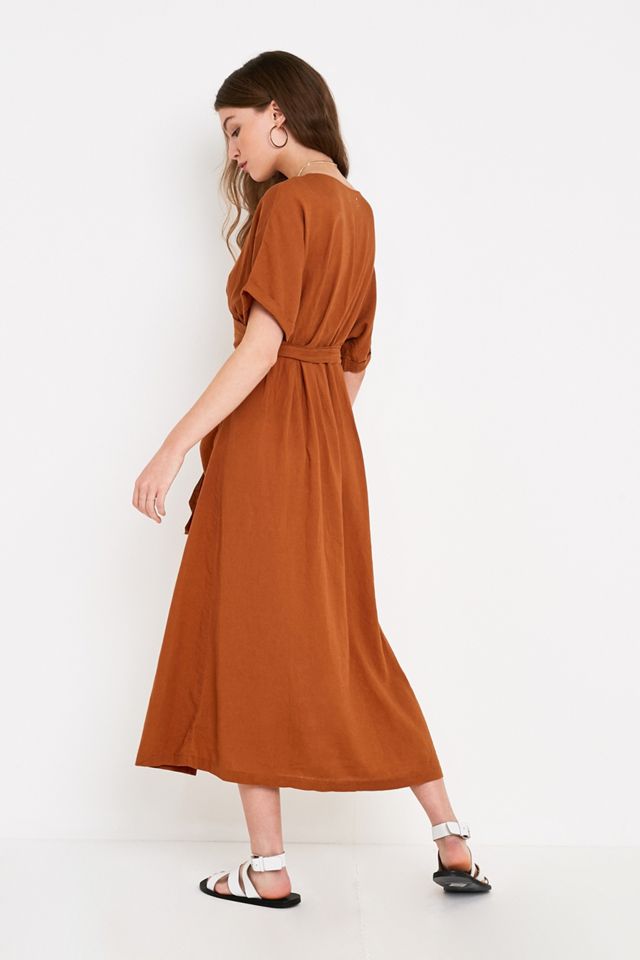 UO- Robe midi Isabelle en lin fauve  #1