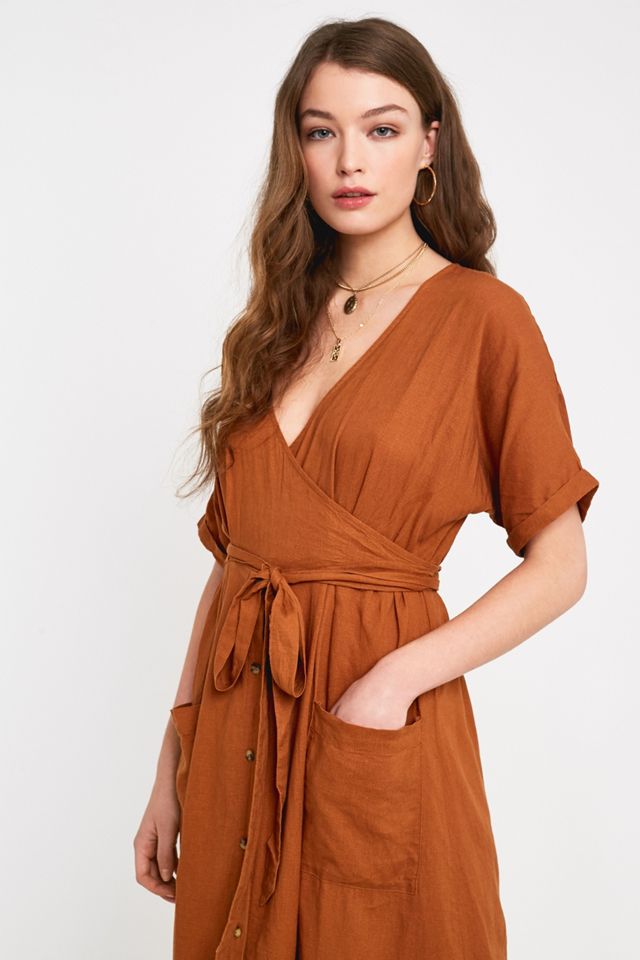 UO- Robe midi Isabelle en lin fauve  #2